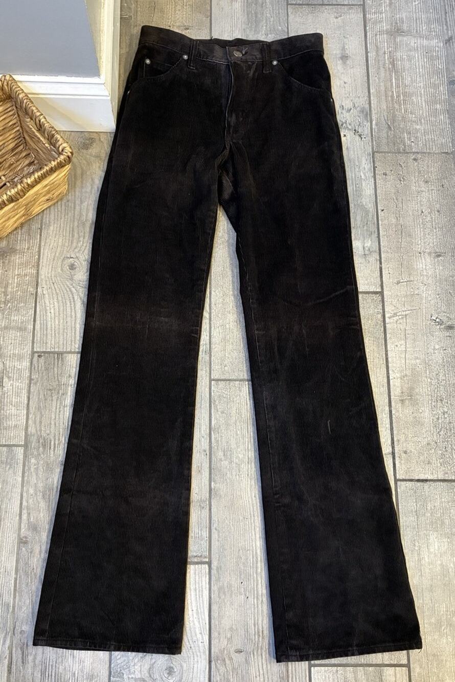 Vtg 80s Lee Riders Corduroy Flare Pants 30x34 Dark Espresso Brown Trousers USA